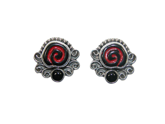 33431 Black Onyx Swirl Enamel Sterling Silver Earrings