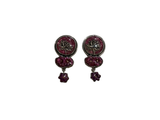 31185 Pink Lotus Flower Sterling Silver Earrings