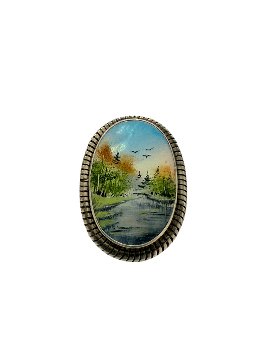 3406 Hand Painted Mother Of Pearl Ring