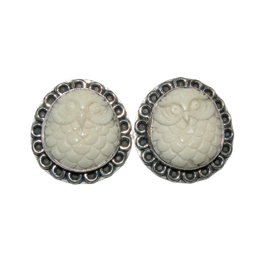 Carved Owl Sterling Silver Earrings