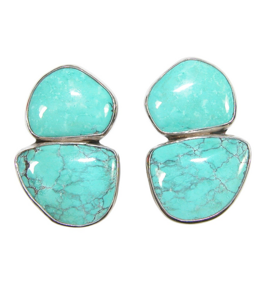 33920 Two Stone Turquoise Sterling Silver Earrings