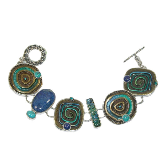 Lapis Turquoise Enamel Swirl Sterling Silver Bracelet