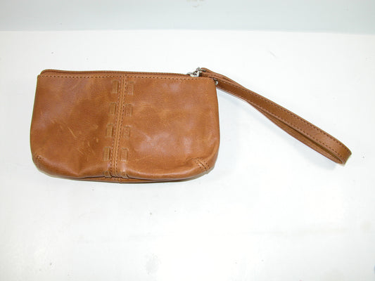 Leather Wristlet Makeup Pouch Tan GF3390