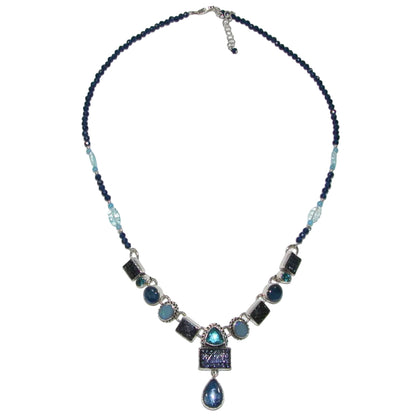 40186 Carved Iolite Kyanite Blue Topaz Sterling Silver Necklace