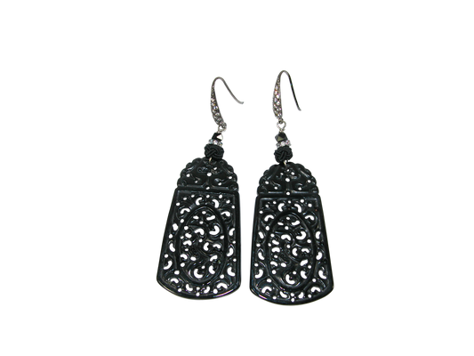 17676 Carved Black Agate Dangle Earring