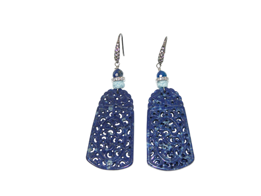 17676B Carved Natural Lapis Dangle Earring