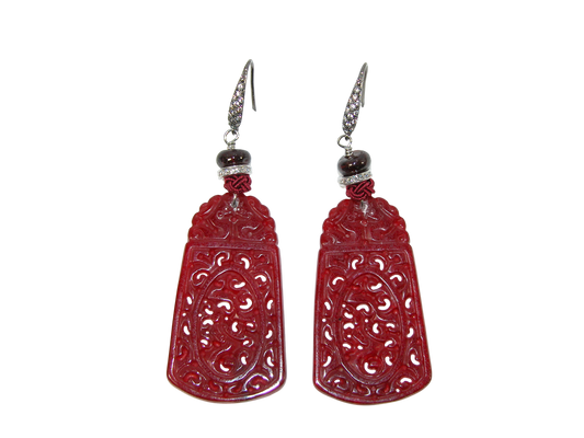 17676C Carved Red Agate Dangle Earring