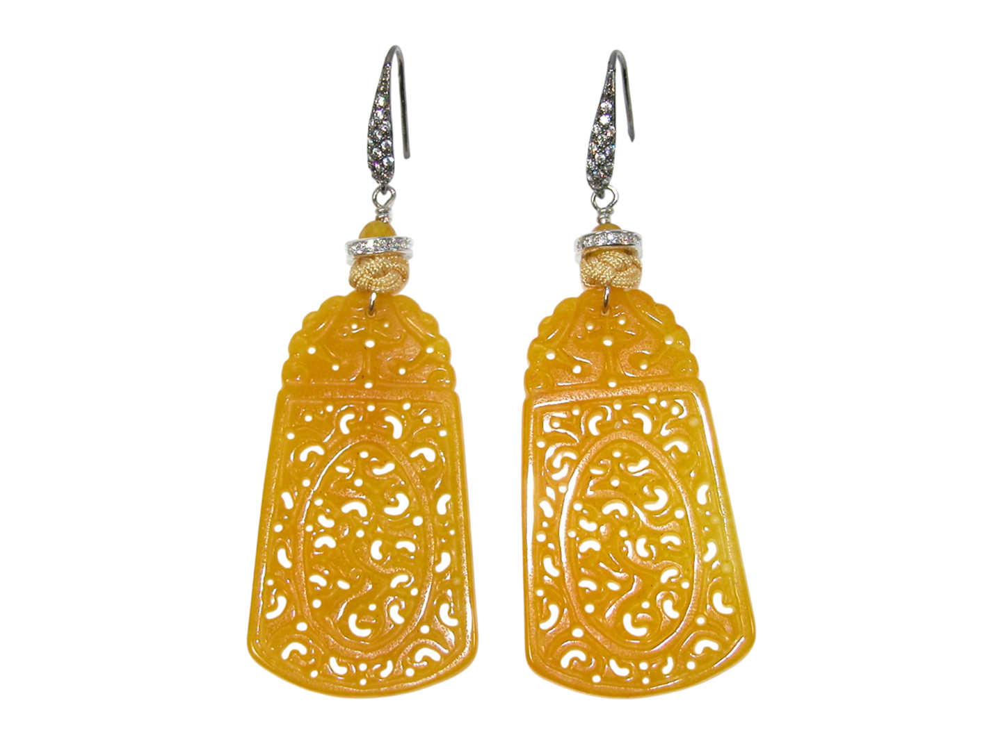 17676D Carved Yellow Agate Dangle Earring