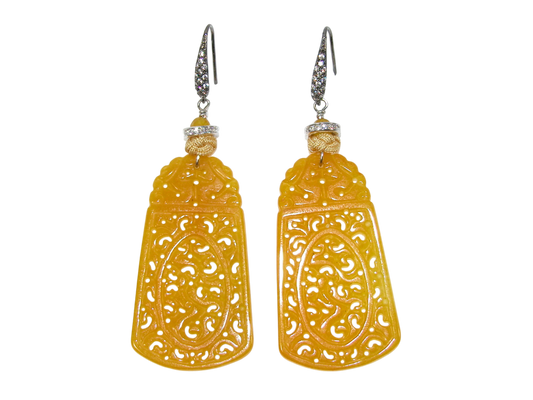 17676D Carved Yellow Agate Dangle Earring