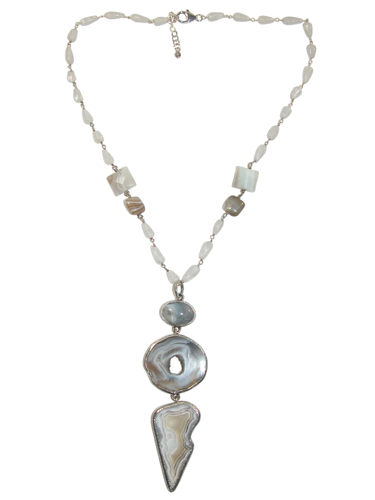 34202 White Agate Botswana Pendant Necklace