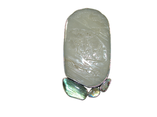 34400 One of a Kind Jade Labradorite Sterling Silver Pin Pendant