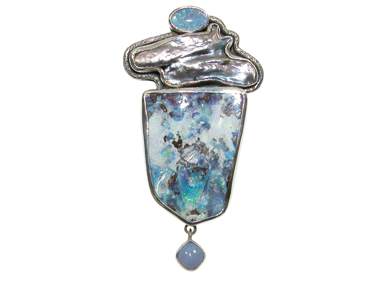 34395 Freshwater Pearl Boulder Opal Sterling Silver Pin Pendant