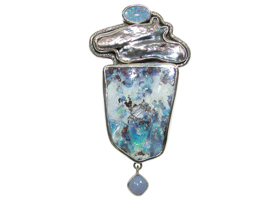 34395 Freshwater Pearl Boulder Opal Sterling Silver Pin Pendant