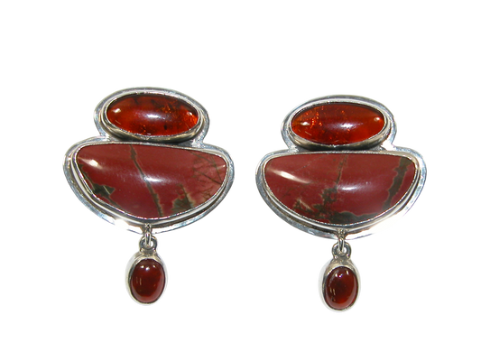34412 Baltic Amber Jasper Hessonite Sterling Silver Earring