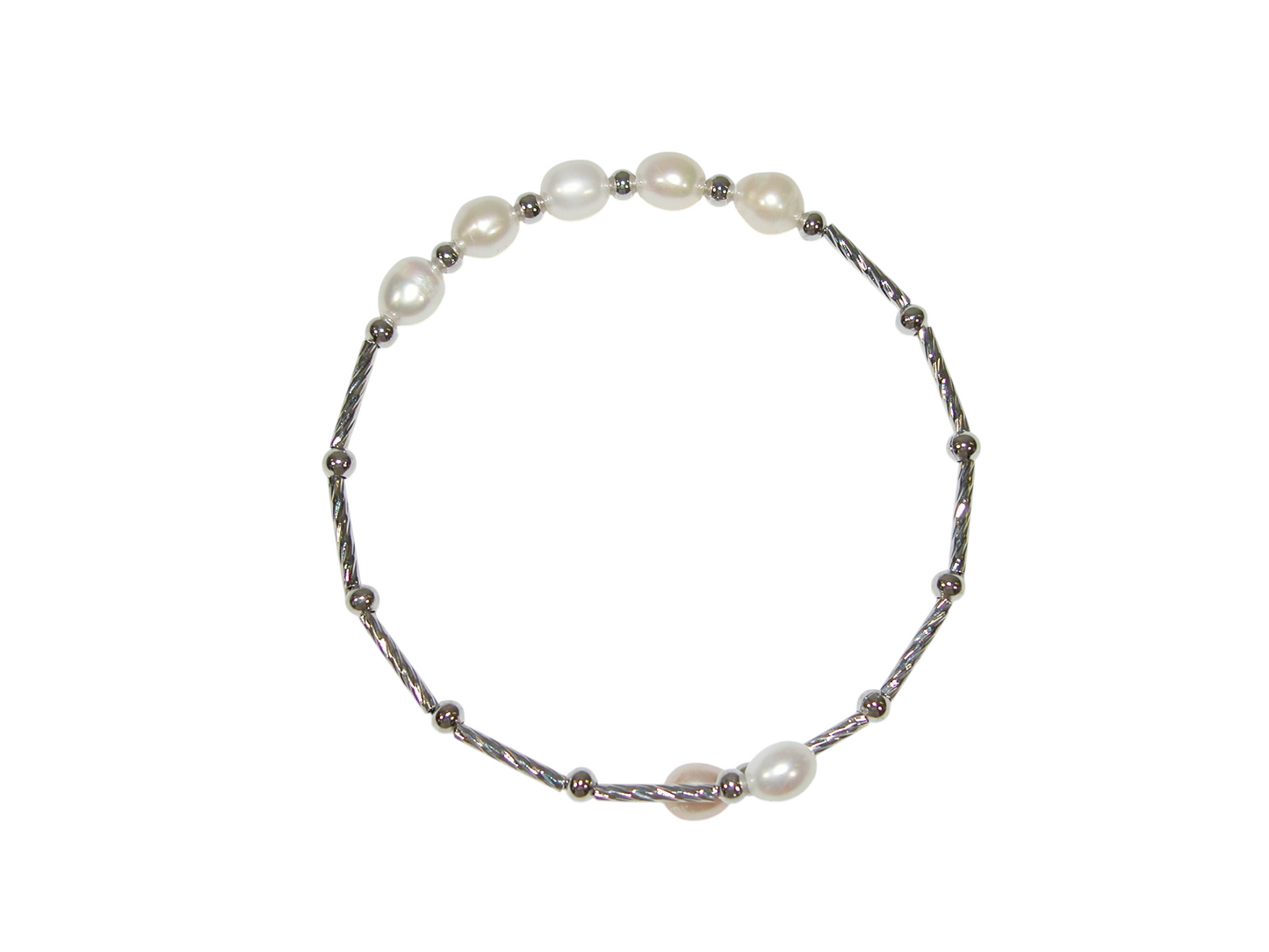 B5081 White Freshwater Pearl Memory Wire Bracelet