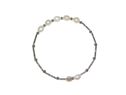 B5081 White Freshwater Pearl Memory Wire Bracelet