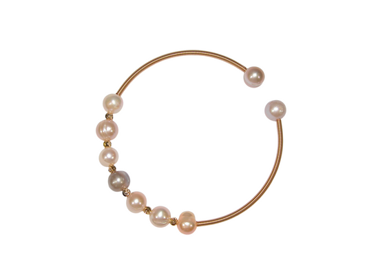 B5080 Peach Pearl Memory Wire Bracelet