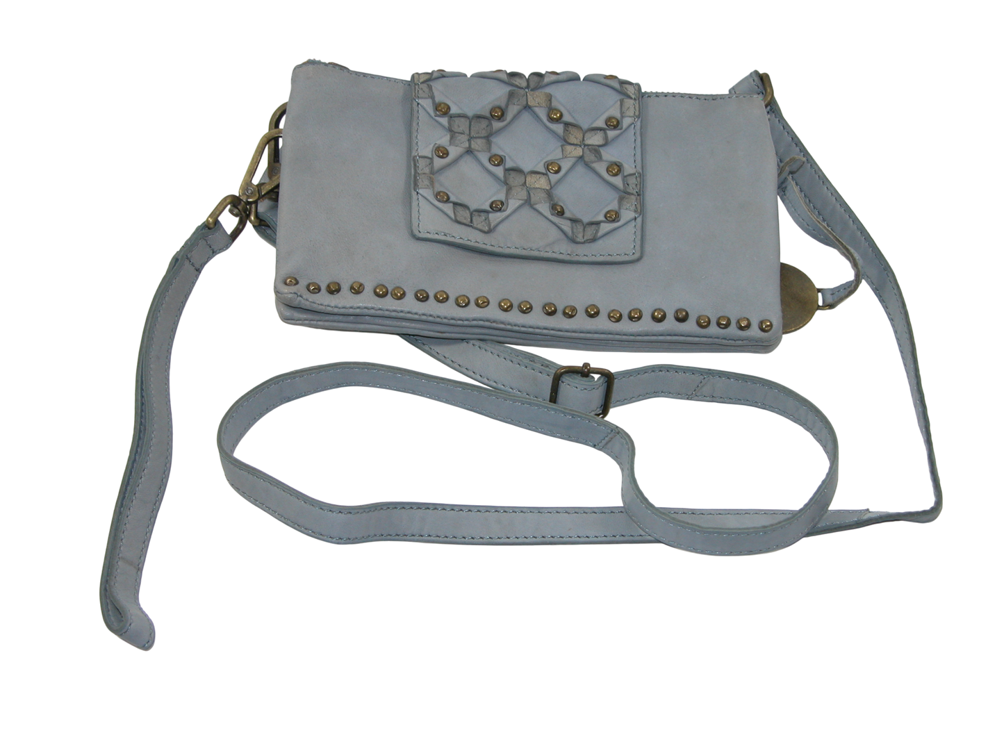 Blue Denim Studded Leather Handbag Purse GF3452