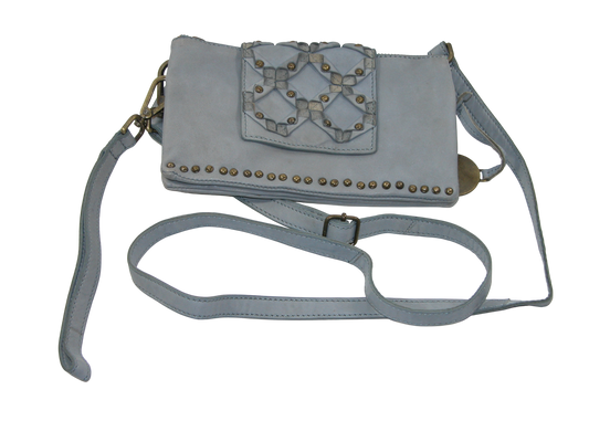 Blue Denim Studded Leather Handbag Purse GF3452