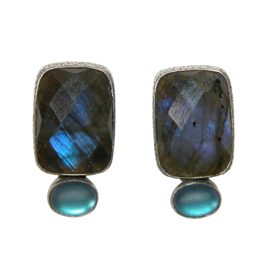 18515 Labradorite, Celestila Quartz, Sterling Silver Earrings