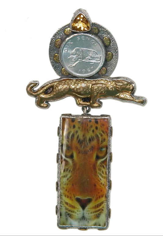 31500A Collectible Coin, Citrine, Handmade Tiger Tile Sterling Silver Pin and Pendant