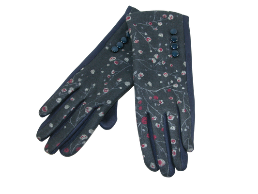 Floral Sueded Glove GF3456 Navy Blue