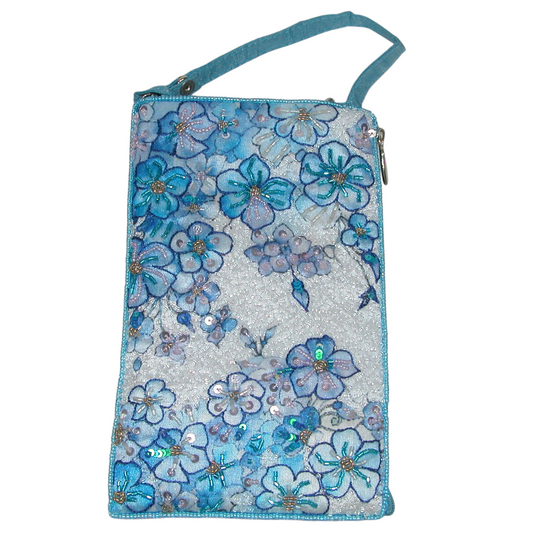 Beaded Crossbody Handbag Cell Phone Case GF4908 Blue Floral