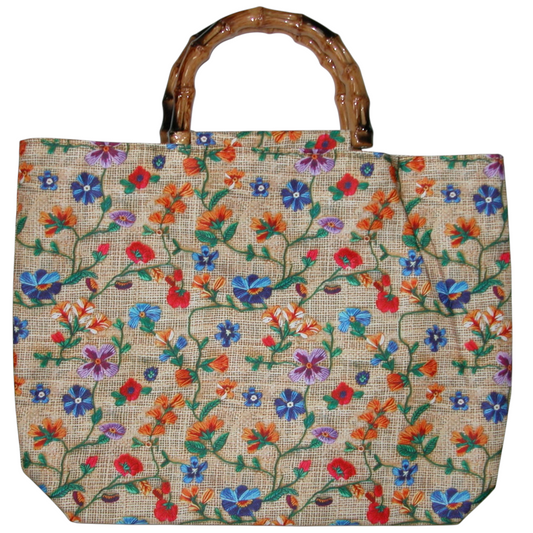 Bamboo Handbag Colorful Florals on Vine Tote Bag GF4914