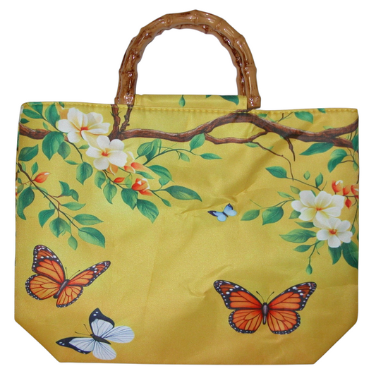 Bamboo Handbag Yellow with Butterflies Tote Bag GF4913