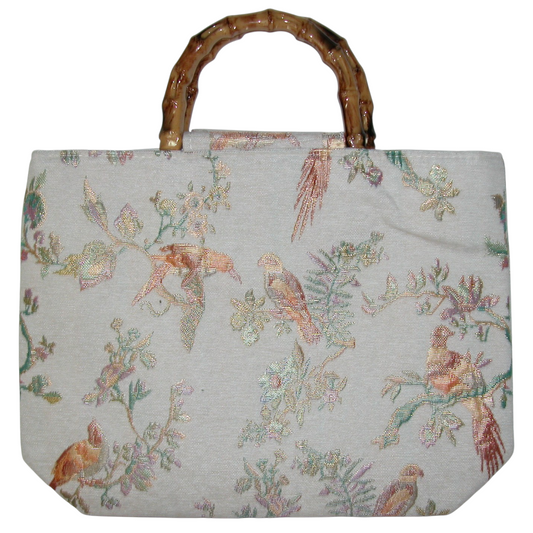 Bamboo Handbag White Jaccard with Birds GF4916