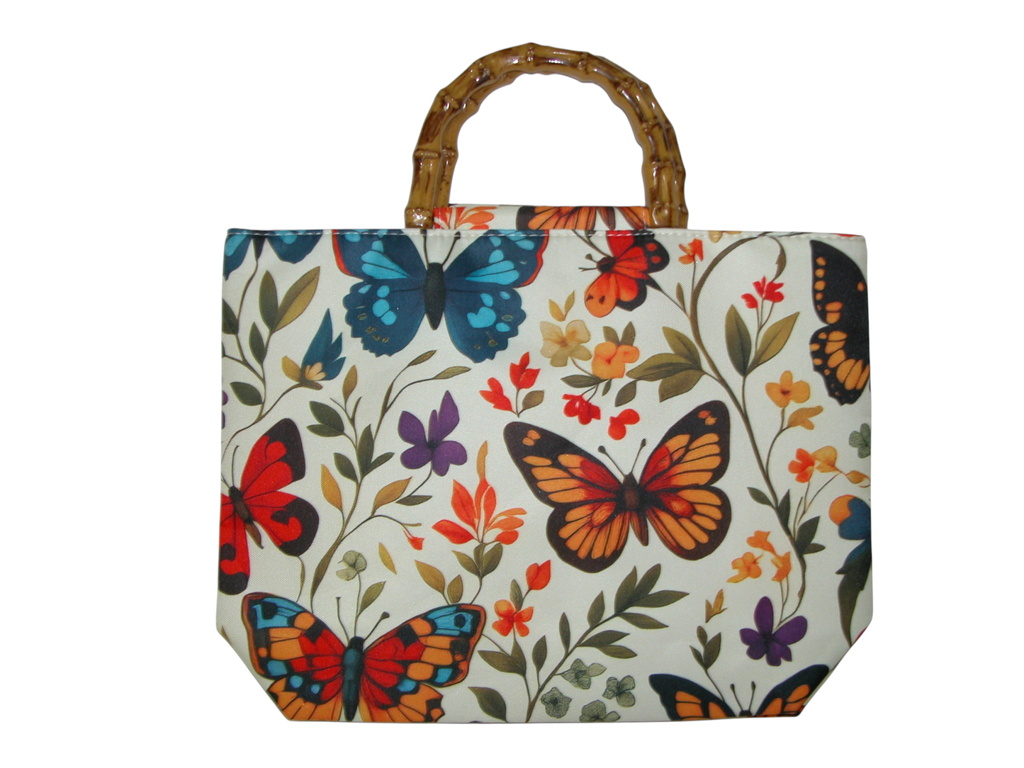 Bamboo Handle Multi Color Butterfly Handbag GF4926