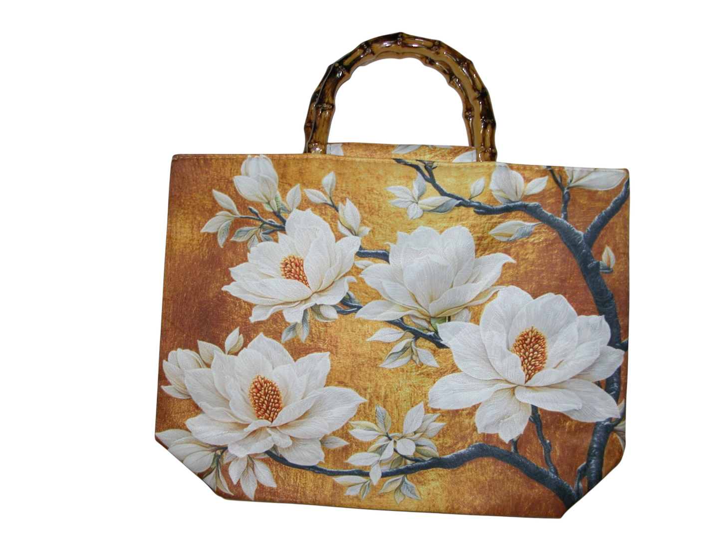 Bamboo Handle Orange with White Flowers Handbag GF4924