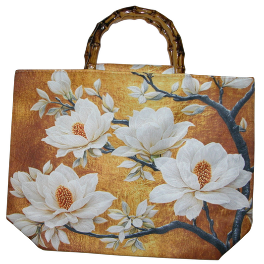 Bamboo Handle Orange with White Flowers Handbag GF4924