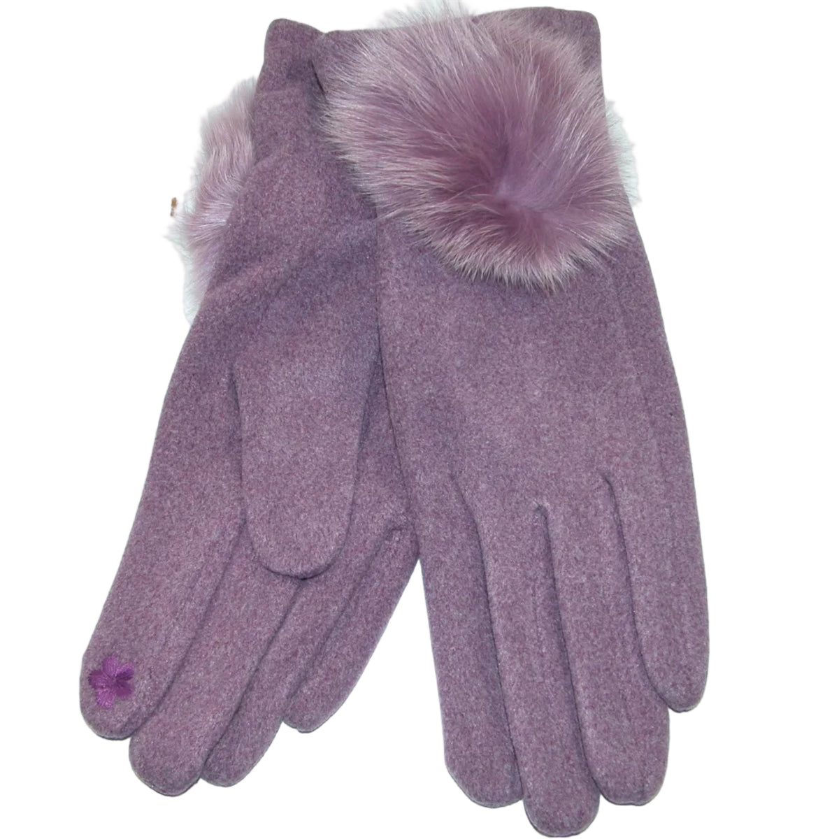 Faux Fur Cuff Sueded Gloves GF5295 Light Purple Poof