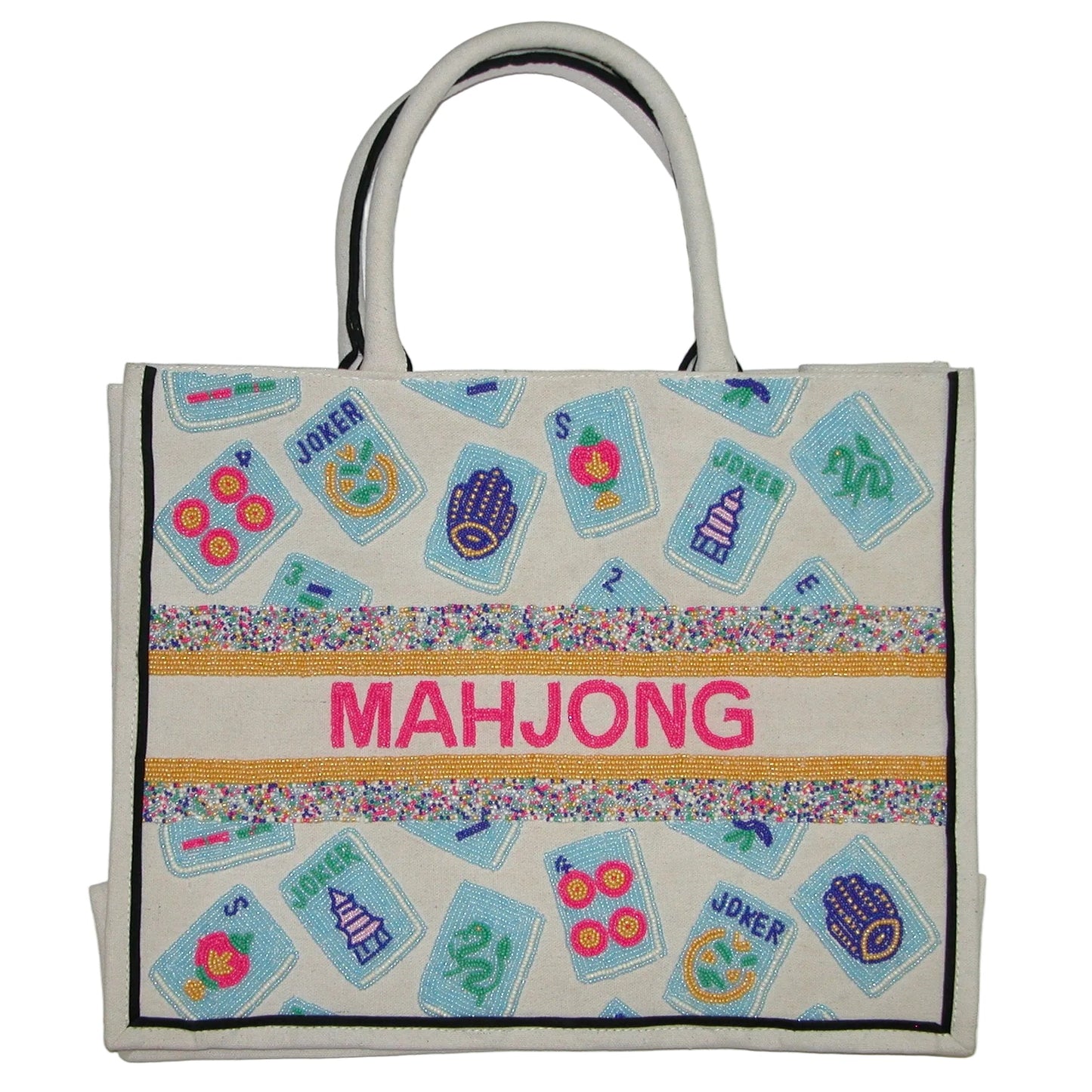 Beaded Mahjong Tile Tote Bag Canvas Handle GF4947