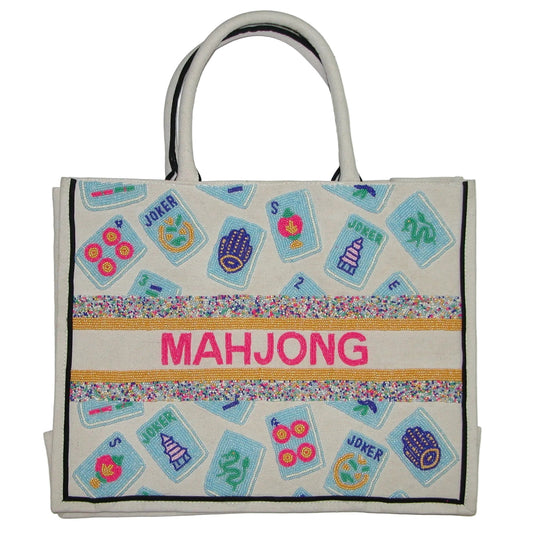Beaded Mahjong Tile Tote Bag Canvas Handle GF4947