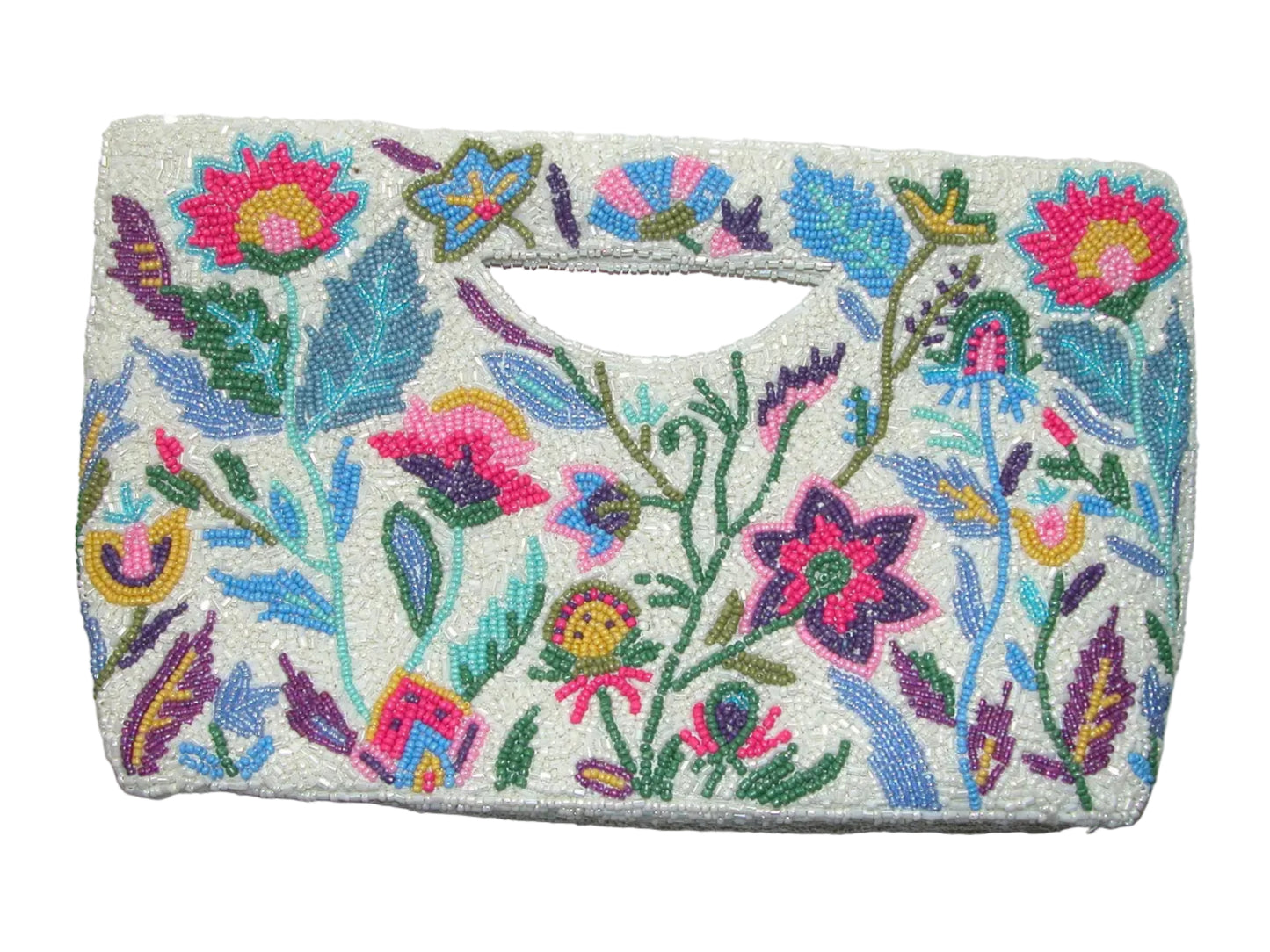 Beaded White Floral Purse Handbag Clutch GF4945