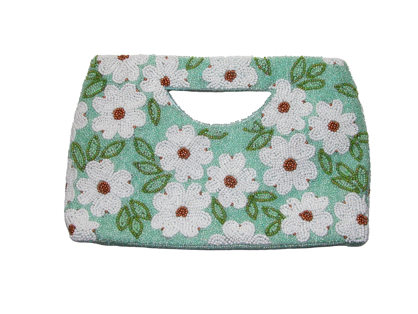 Beaded White Floral Purse Handbag Clutch GF4944