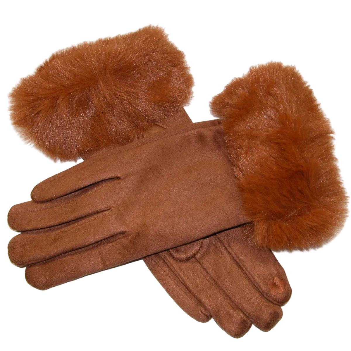 Faux Fur Cuff Sueded Gloves GF5293 Caramel
