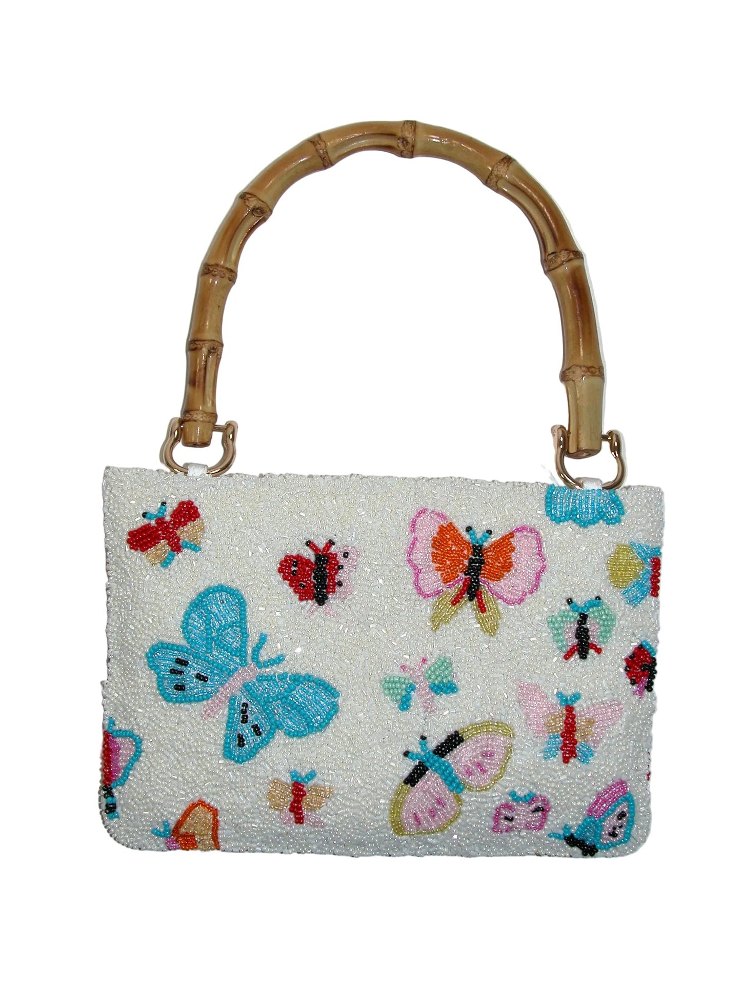 Beaded Butterfly Purse Handbag Bamboo Handle GF4942