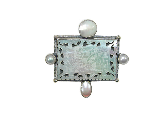37018 Collectible Mother of Pearl Game Piece Sterling Pin and Pendant