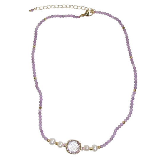 N5611 Amethyst Center Faceted Gem Necklace