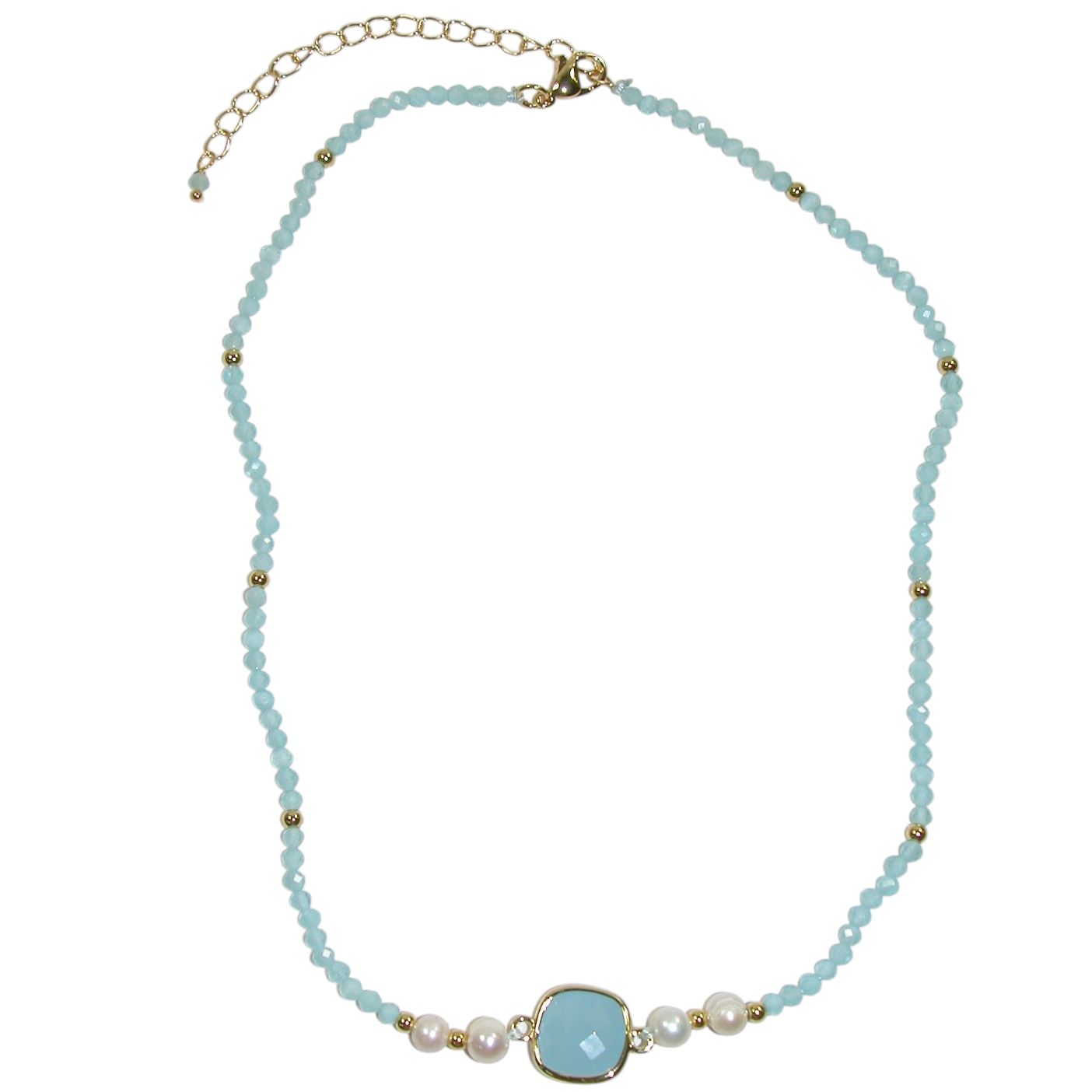 N5610 Blue Quartz Center Faceted Gem Necklace