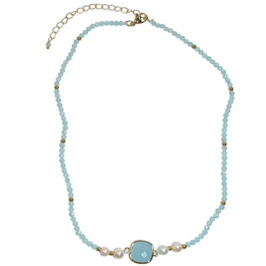N5610 Blue Quartz Center Faceted Gem Necklace