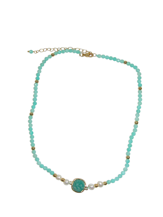N5609 Amazonite Center Faceted Gem Necklace