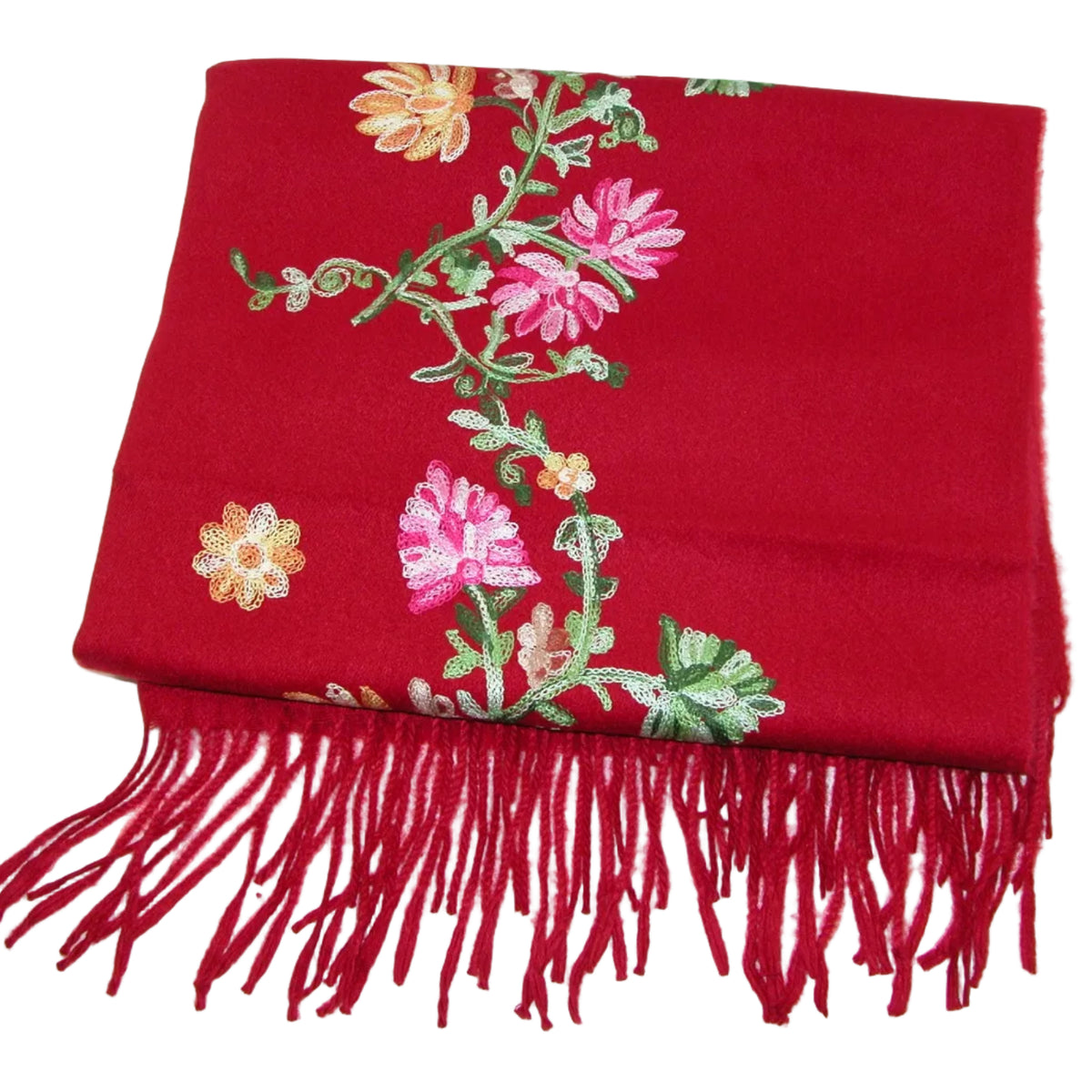 Deep Red Embroidered Wool Pashmina GF5304