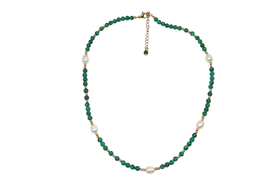 Malachite Pearl Choker Necklace GF3625