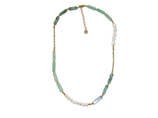 Green Bead and Pearl Choker Necklace GF3616