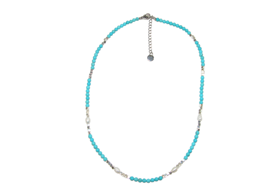 Turquoise Silver Bead Choker Necklace GF3615