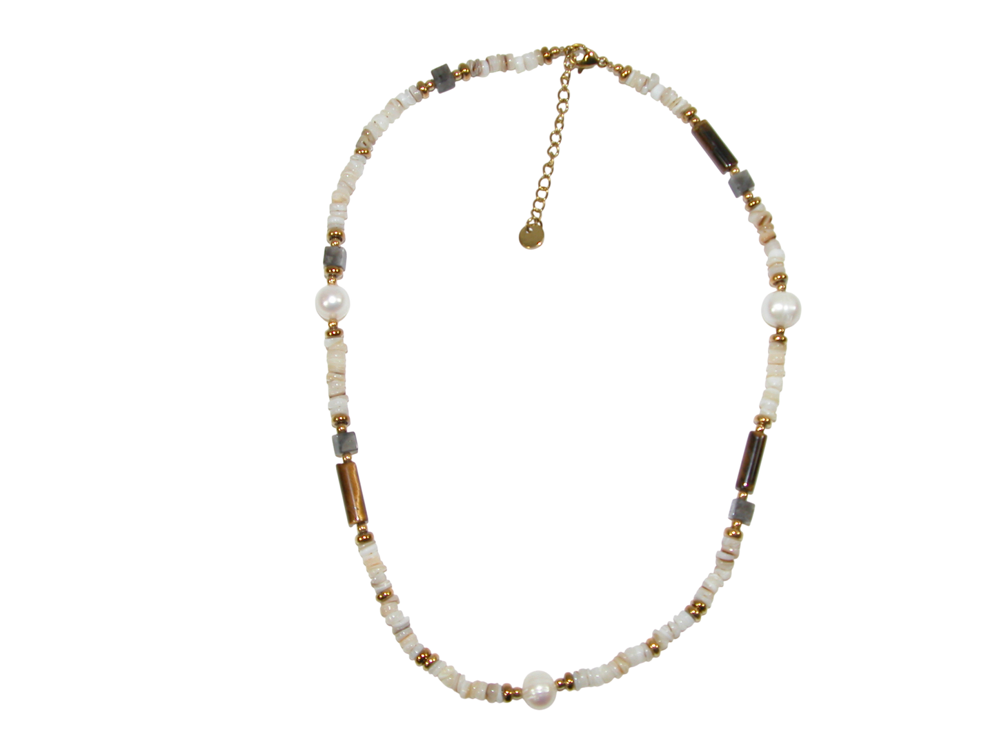 Agate Pearl Gold Bead Choker Necklace GF3612